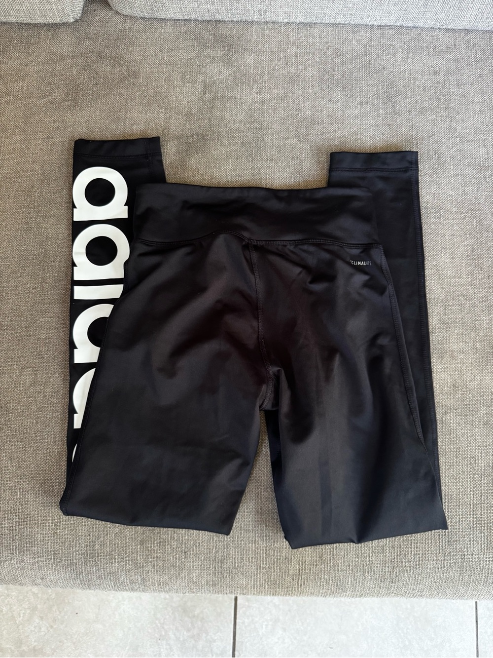 adidas Black Leggings with White Logo Print - Picture 3 of 3
